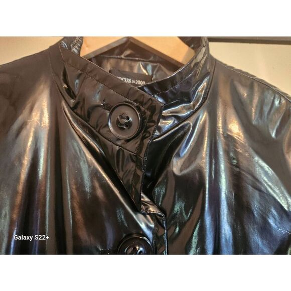 O5 Focus 2000 polyurethane shiny black rain jacket, blue lining, button up - Picture 3 of 11